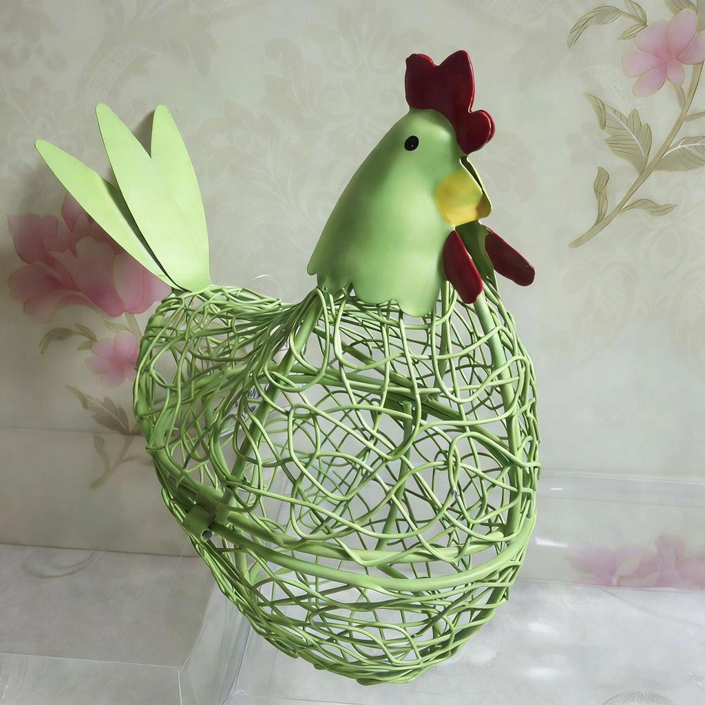 Wire Egg Basket Countertop Metal Storage Holder Hen Shape Farmhouse Decor Kitchen Fruit Vegetable Snack Organizer Collector