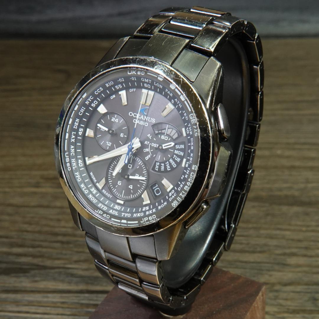 Used Rare Black Oceanus OCW-M700 Radio Solar Titanium Good Tide Graph