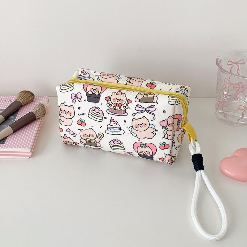 Creative Student Cosmetic Pouch With Cartoon Design Portable Hand Carry Water Resistant Polyester Makeup Organizers For Teens Women Daily Use