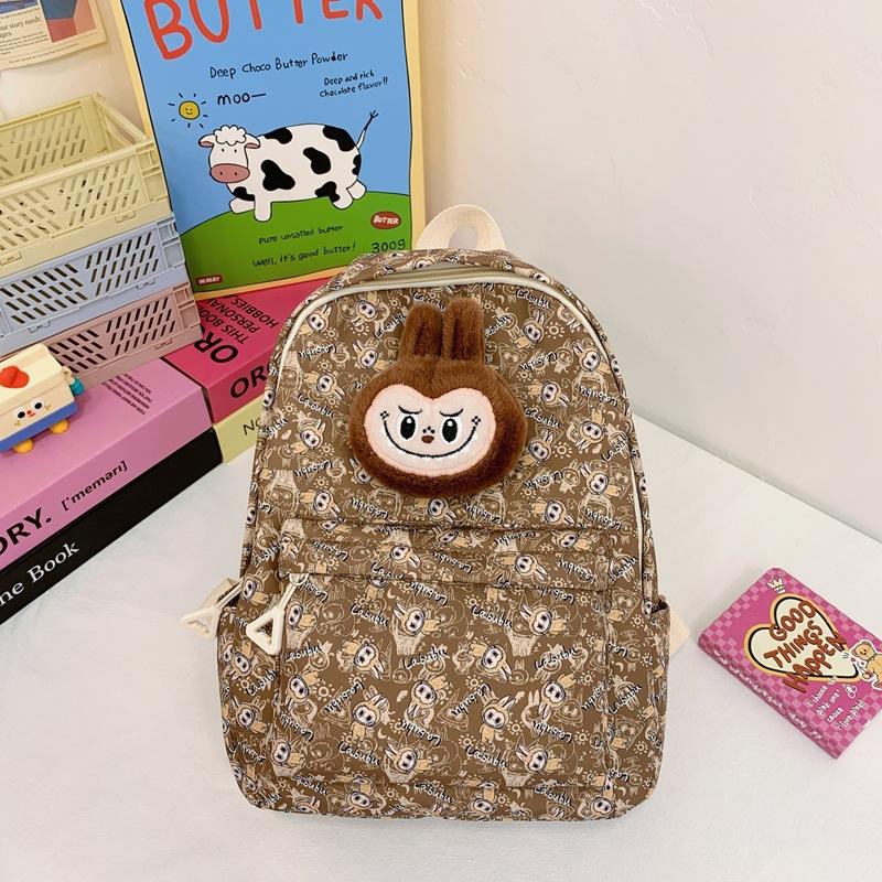 

Cartoon Cute Boys And Girls Backpack Cute Doll Foreign Style Printing Primary School Bag Children Bag хаки