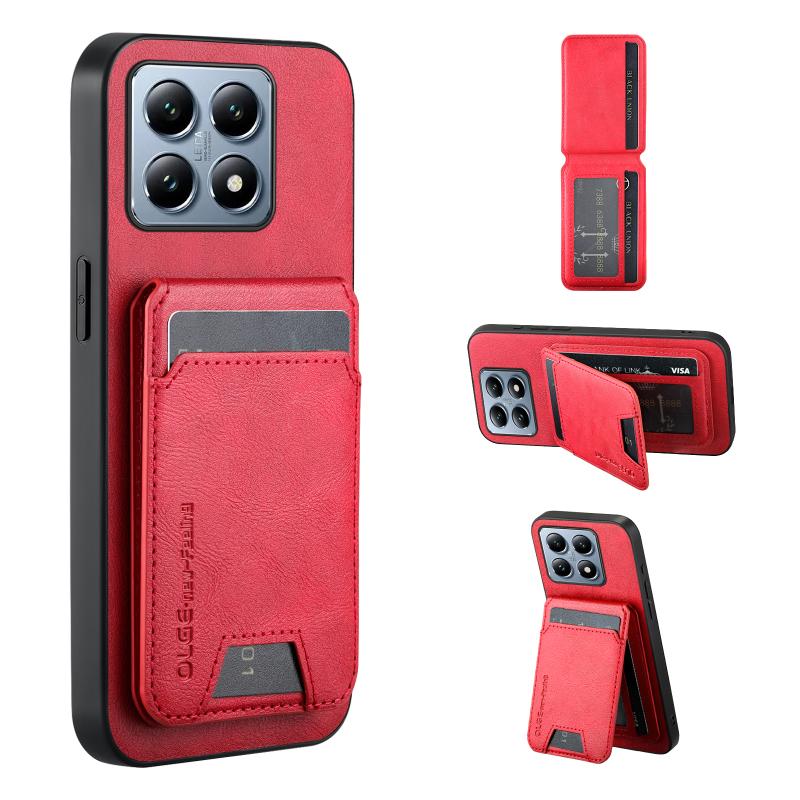 

For Magsafe Magnetic Wallet Card Slot Holder Solid Color Leather Phone Case For Xiaomi 15 Pro 13 11 12 14 11T 12T 13T 14T Pro Xiaomi 14 Pro червоний