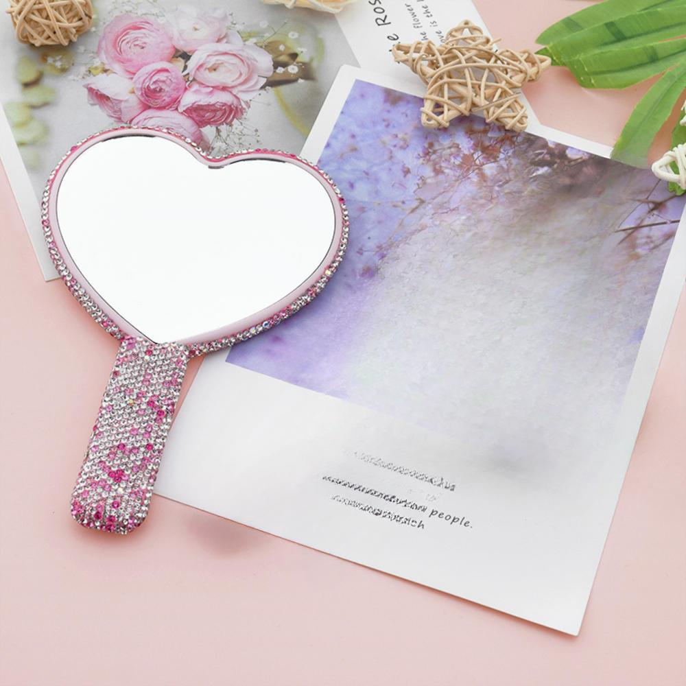 

Diamond Handheld Makeup Mirror Love Heart Mirror Female Handle Makeup Cosmetic Beauty Tools Handheld Vanity Girls Make Up Mirror