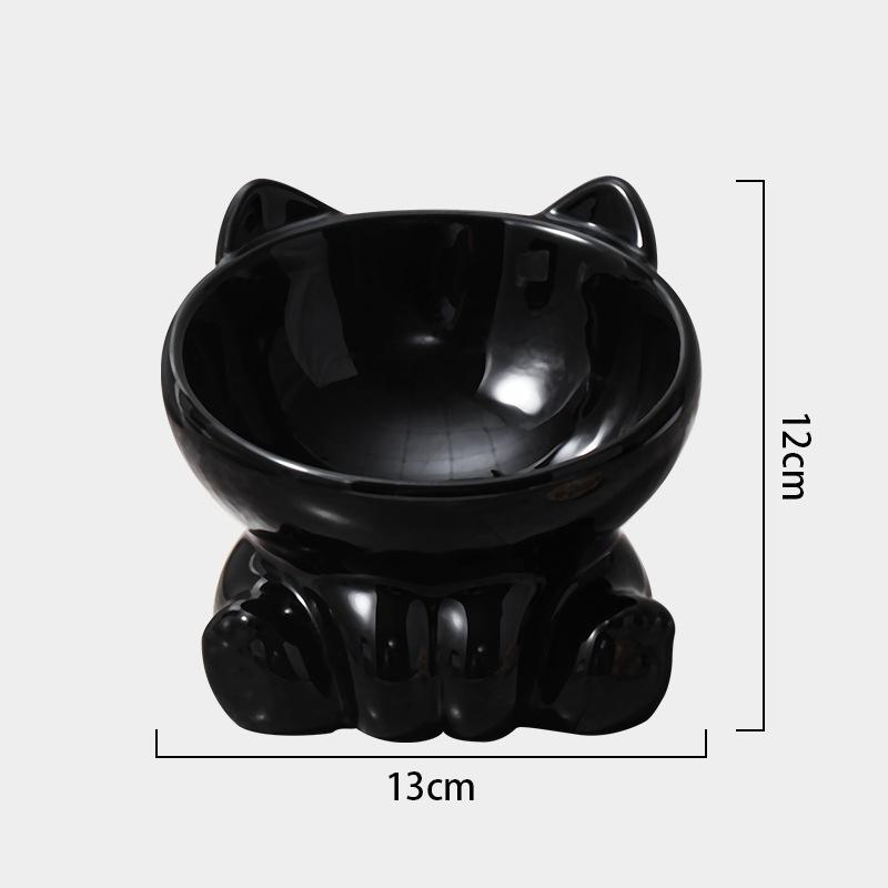 Cute Ceramic Cat Bowl with High Feet Dog Water Bowl Pet Supplies Cervical Spine Protection Diagonal Design Pet Accessories