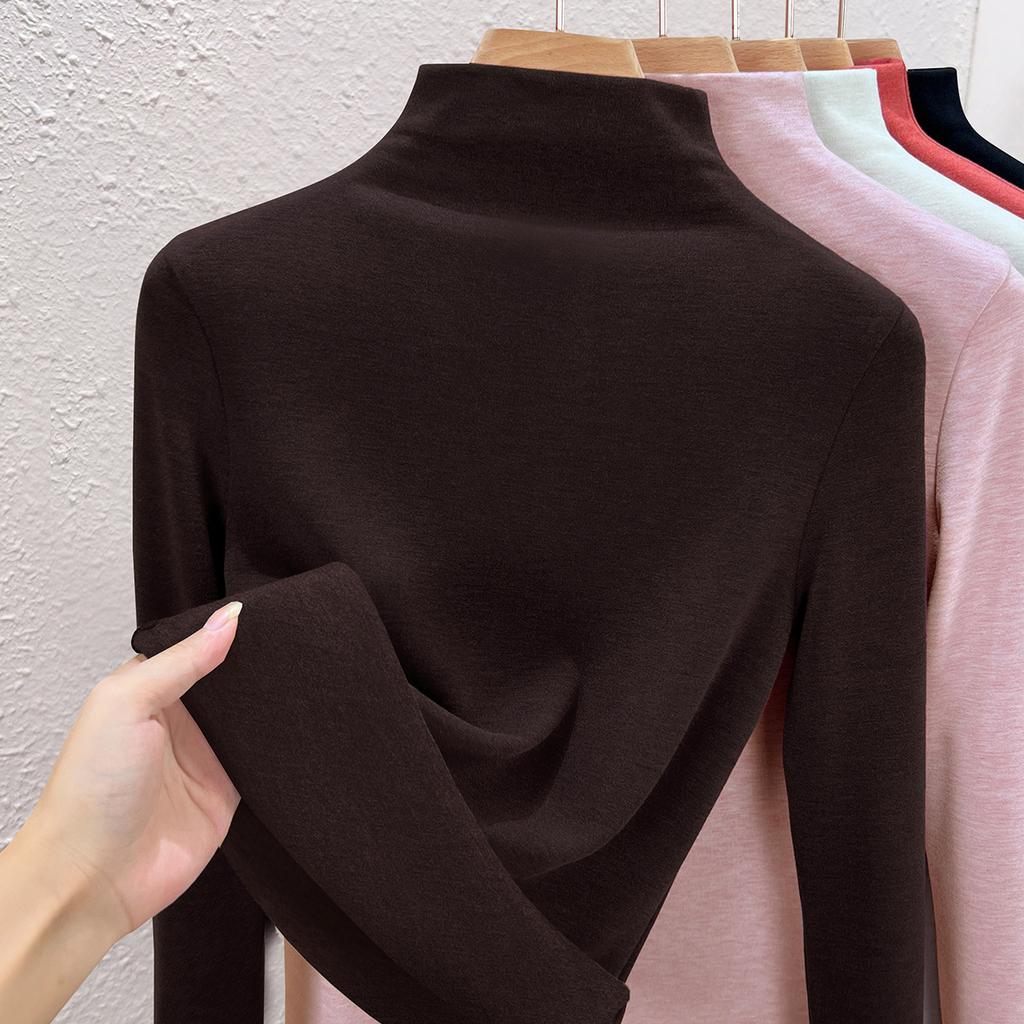 Autumn and winter women's clothing containing wool and silk bottoming shirt women's inner heating fleece warm turtleneck top with fleece and thicker