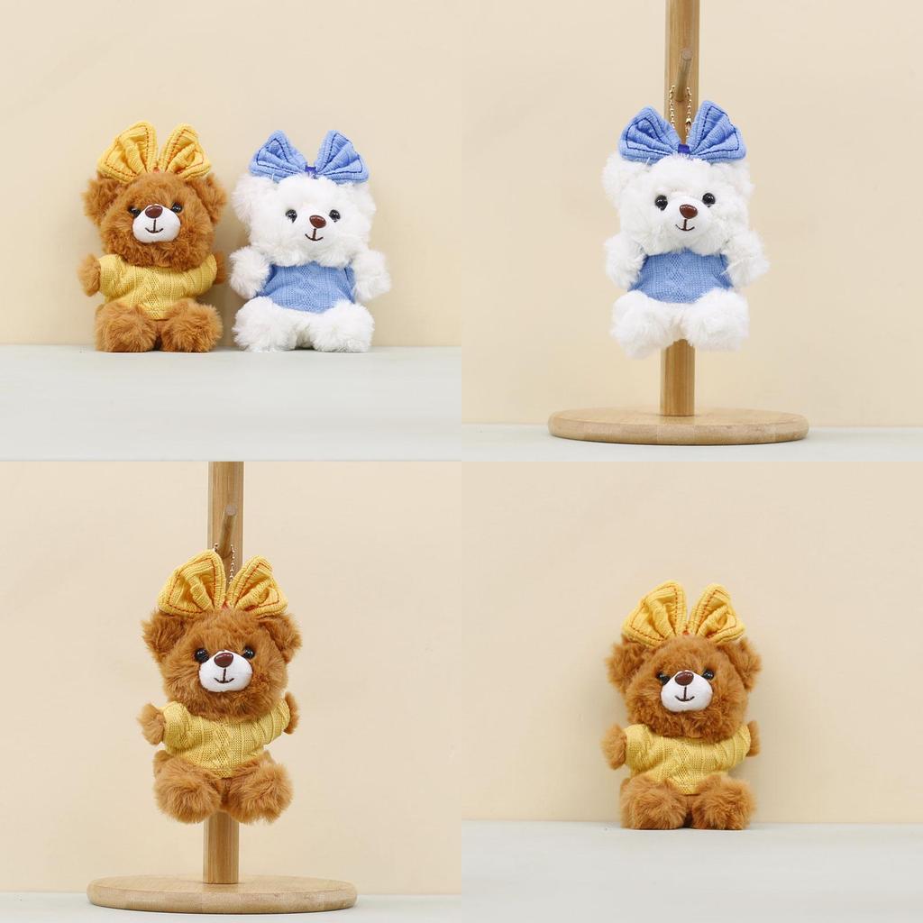 Plush Bear Keychain With Bow Cute Cartoon Toy For Bag Decor And Gifts