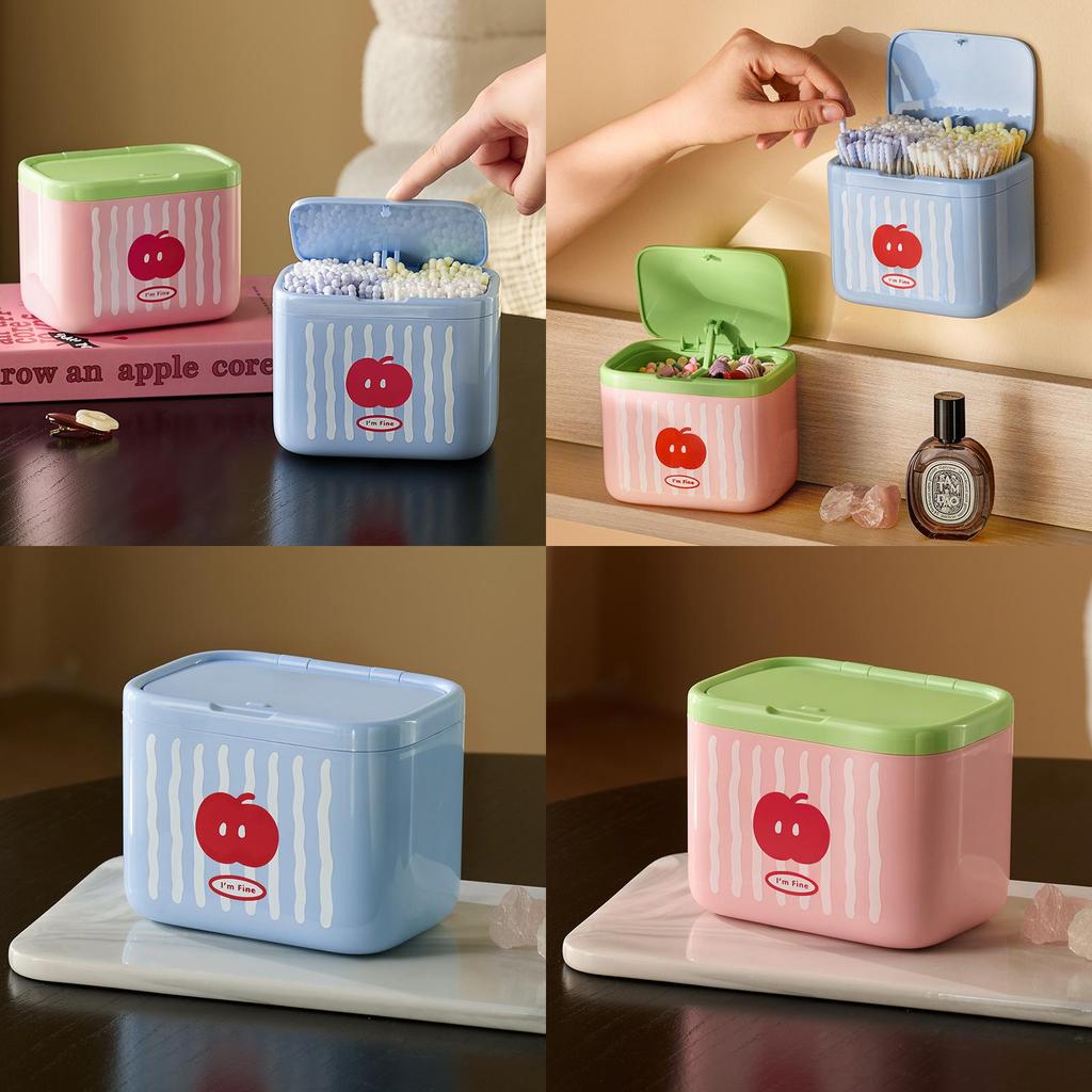 Autonomous Design Automatic Lifting Cotton Swab Organizer With Colorful Pattern For Vanity And Desk