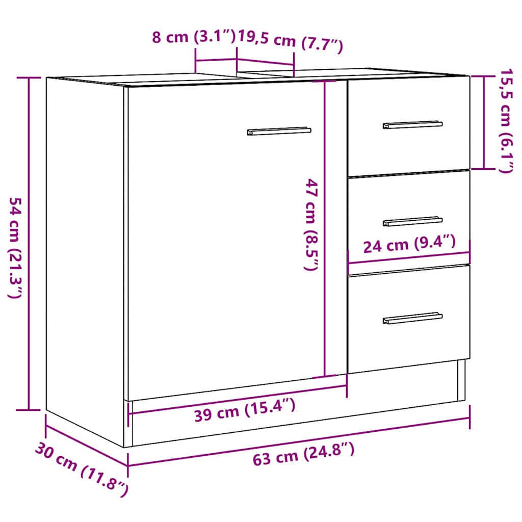 Bathroom Vanity Unit Black Oak Effect 63 x 30 x 54 cm
