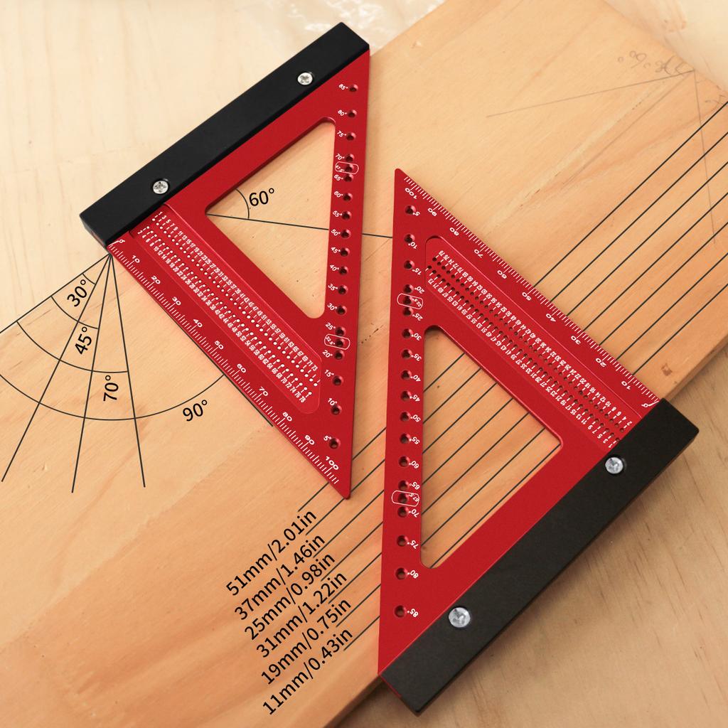 Precision Aluminum Alloy Carpenter Square 90° Triangle Ruler with Hole Positioning - Multi-Functional Measuring & Marking Tool