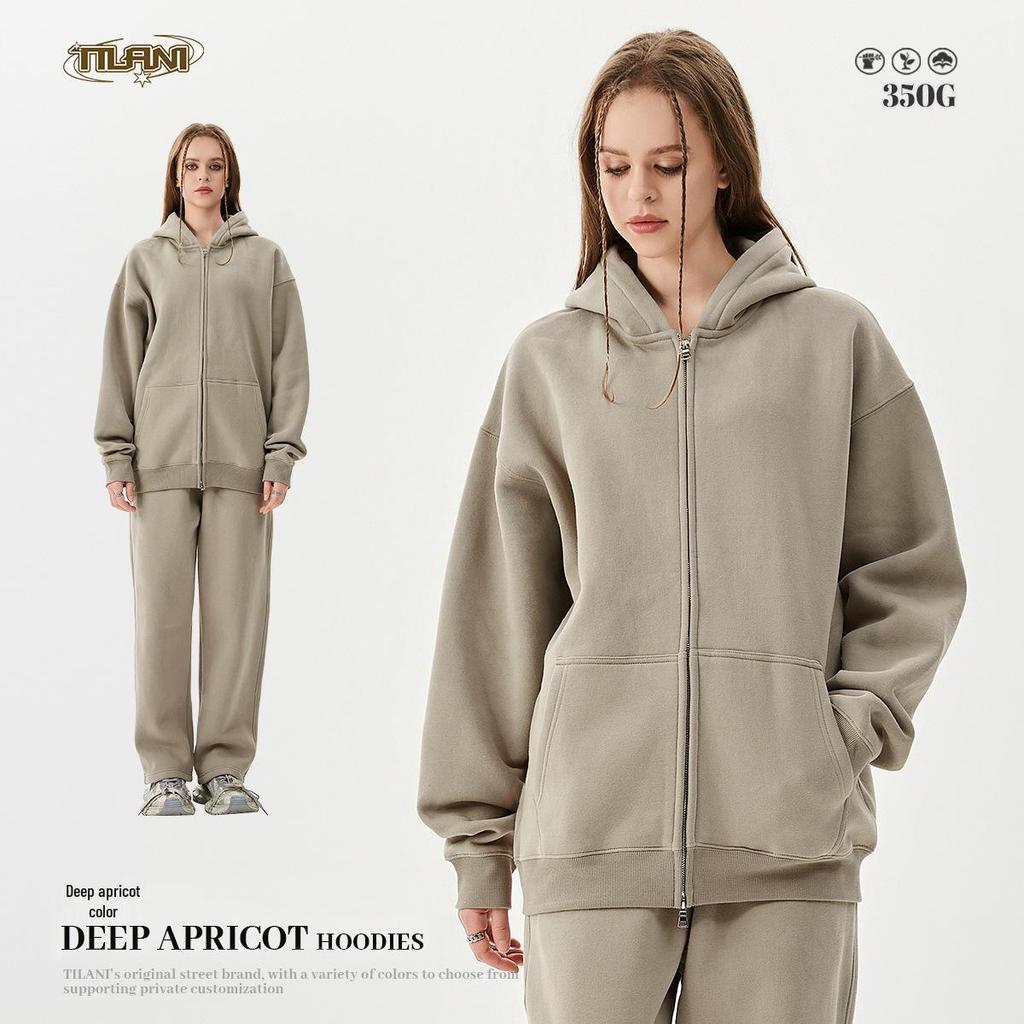 TILANI Men's 2025 Spring & Autumn Velvet Hooded Cardigan - Casual Solid Color Loose Fit Zipper Jacket.