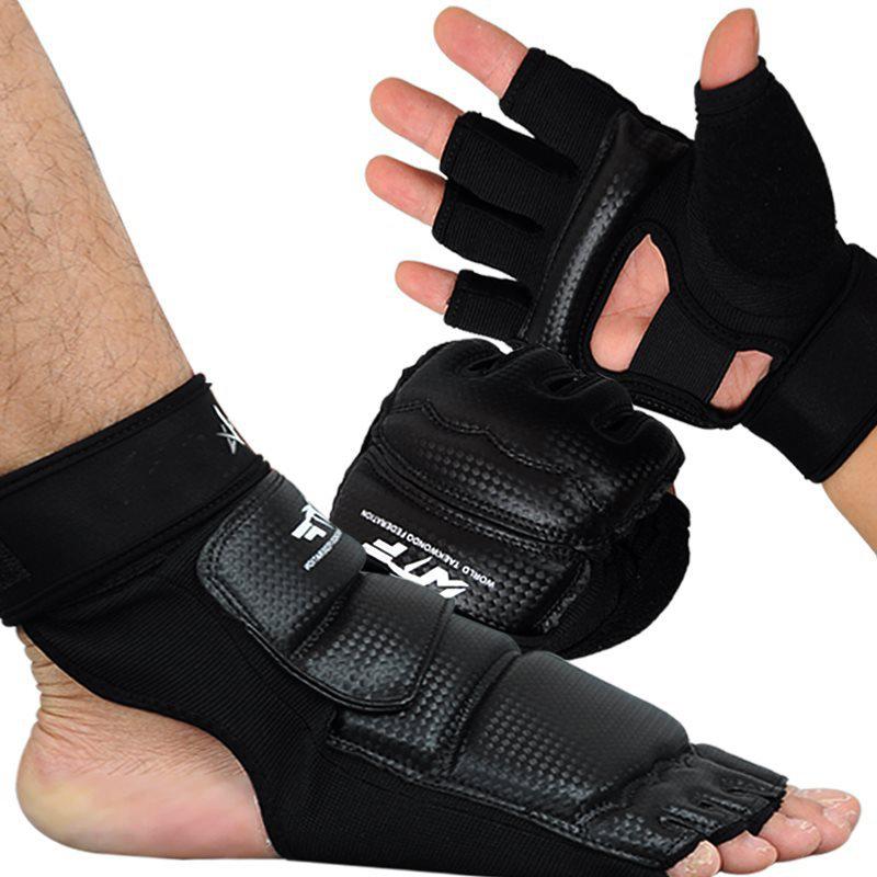 1 pár karate rukavic bojová taekwondo kožené rukavice na nohy vybavení chránič prstů box ochrana rukou a nohou chrániče