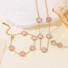 European High-End Titanium Steel Lucky Five-Leaf Flower Mother-of-Pearl Jewelry Set