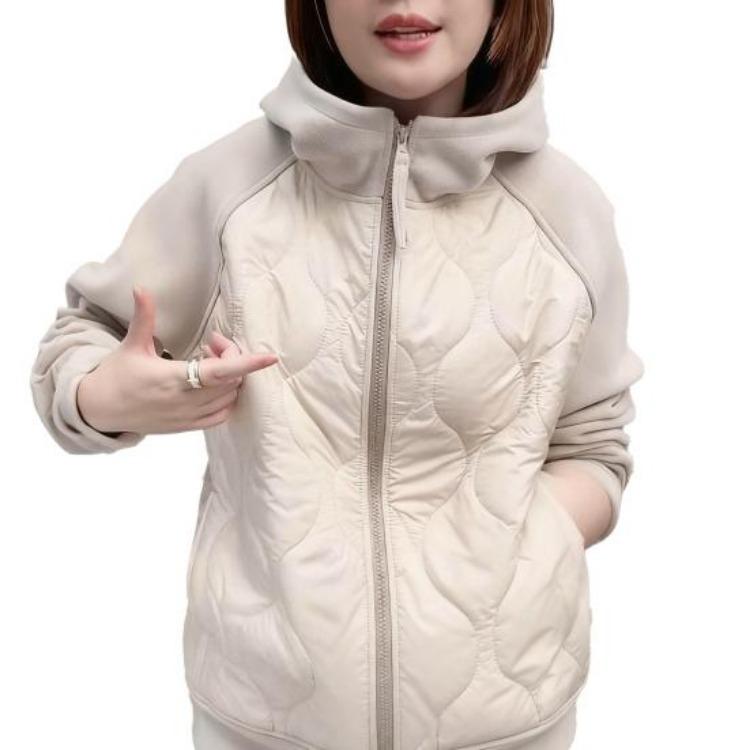 

Lightweight Hooded Puffer Jacket Women Winter Warm Patchwork Quilted Down Coat Zip Up Long Sleeve Outerwear M абрикосовый