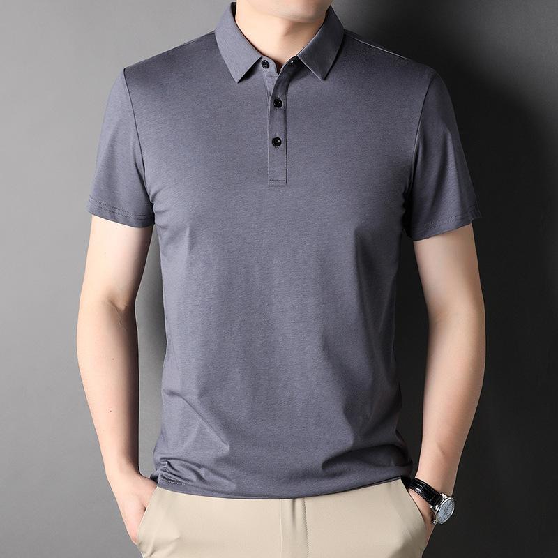 Summer Young Men's Half-sleeved Mulberry Silk Lapel Short-sleeved Polo Shirt Casual Solid Color Short-sleeved Men's T-shirt