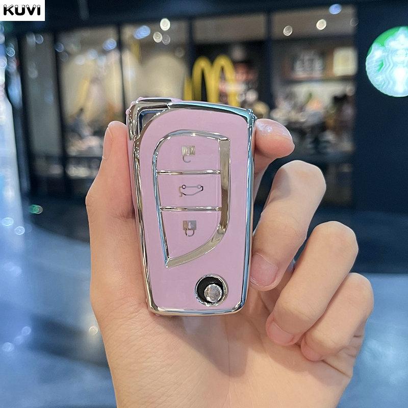 3 Button Soft Tpu Car Flip Key Cover Case Auto Shell Holder Protector Fob For Toyota Aygo Yaris Highlander Camry Rav4 Keychain