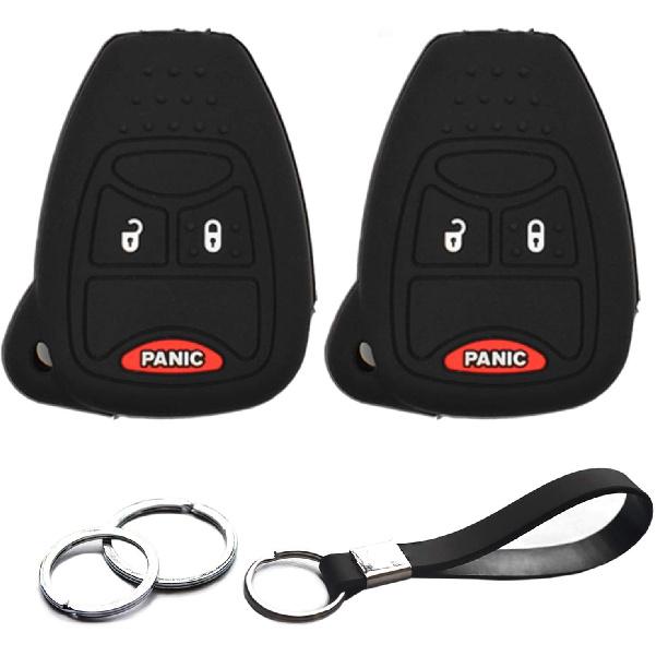 2pcs Compatible with Jeep Compass Patriot Wrangler Dodge Avenger Durango Chrysler 200 Remote Head 3 Buttons Key Fob Cover Case Key Chain Protector
