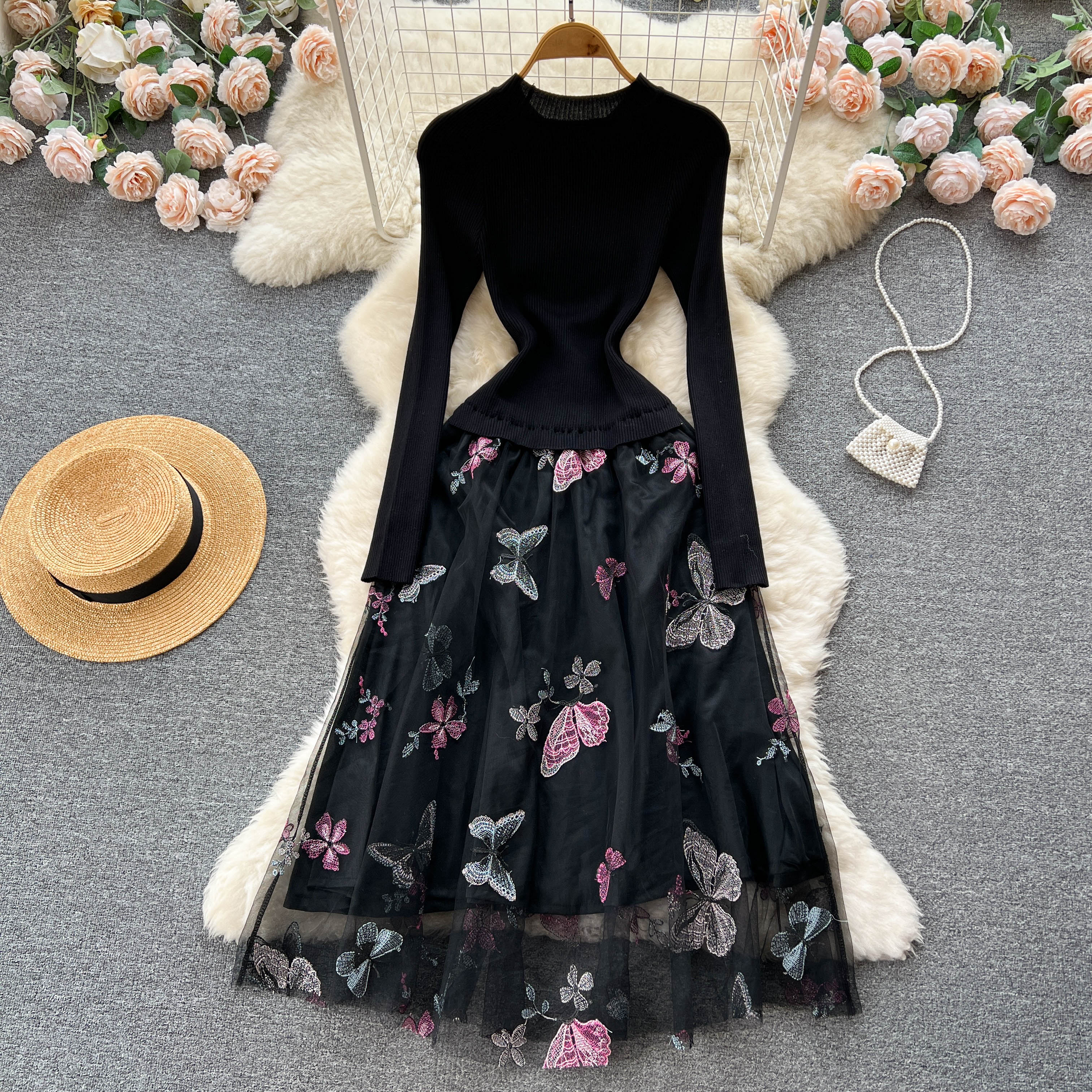 

Осень и зима, новый дизайн, вышивка бабочки, вязаное платье феи первой любви