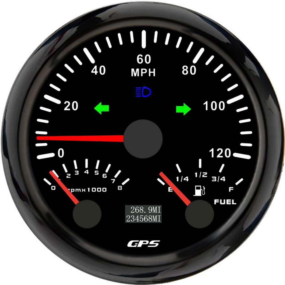ELING Car Boat Universal 85mm 3 in 1 Multifunctional 200kmh GPS Speedometer with 8KRPM Tachometer Fuel Level 7 Colors Backlight