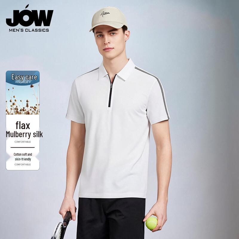 JOW Men's Cotton Linen Blend Zipper Polo T-shirt