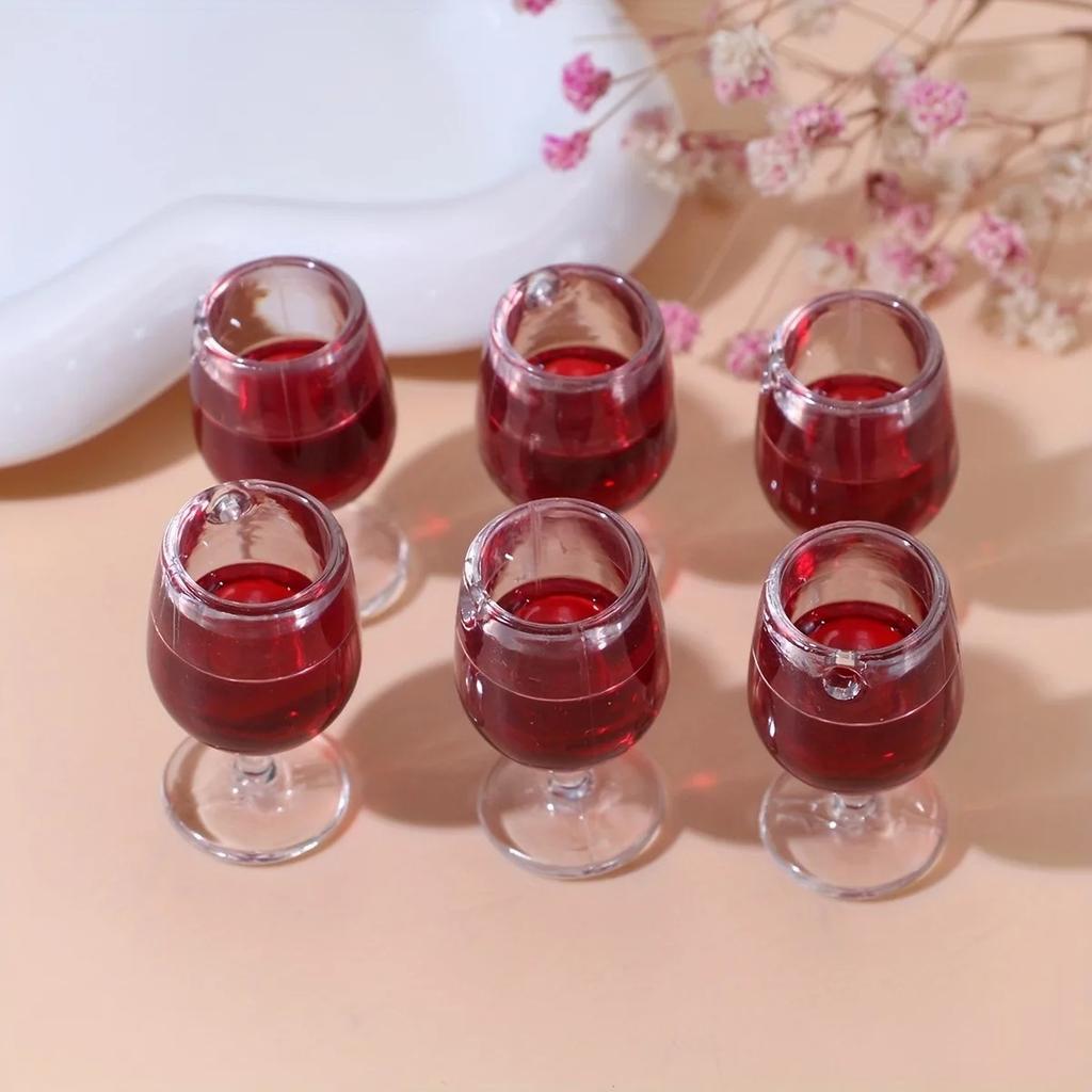 6Pcs Acrylic Red Wine Cup Charms Pendants For Jewelry Making Diy Phone Case Key Chain Earring Dollhouse Decoration Accessories