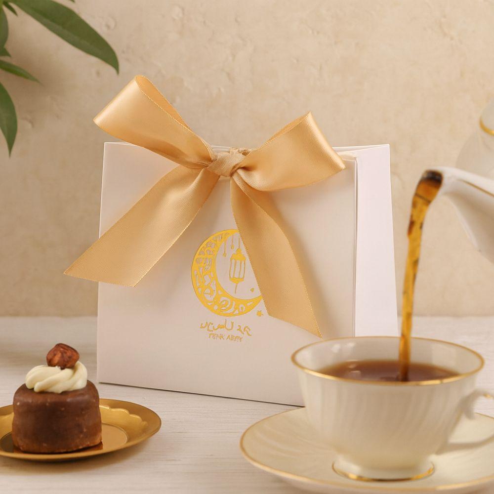 10pcs Creative Silk Ribbon Eid Mubarak Gift Box Moon Star Unique Candy Bags DIY Paper Treat Box Family Party