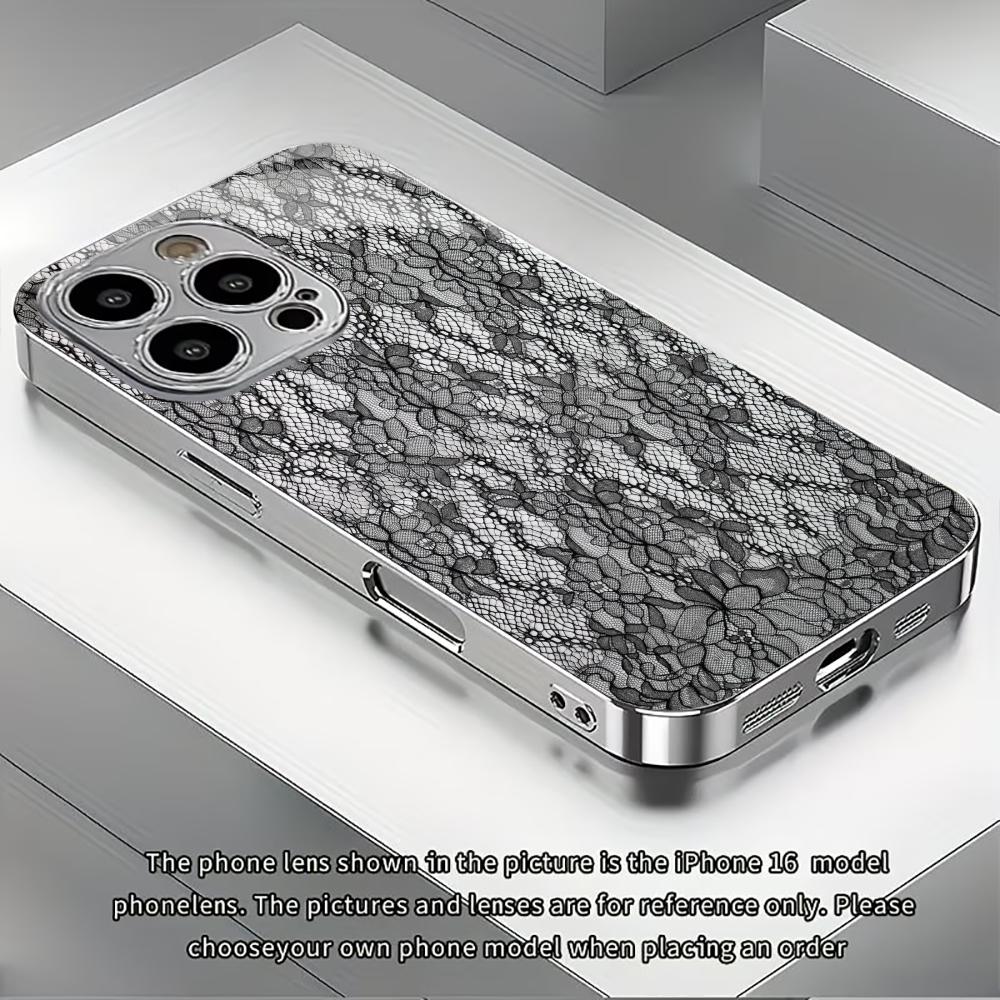 Black Floral Lace Print phone case mobile phones for iphone 17 pro max cover Glass for iPhone 17 16 15 14 13 12 11pm Pro Plus