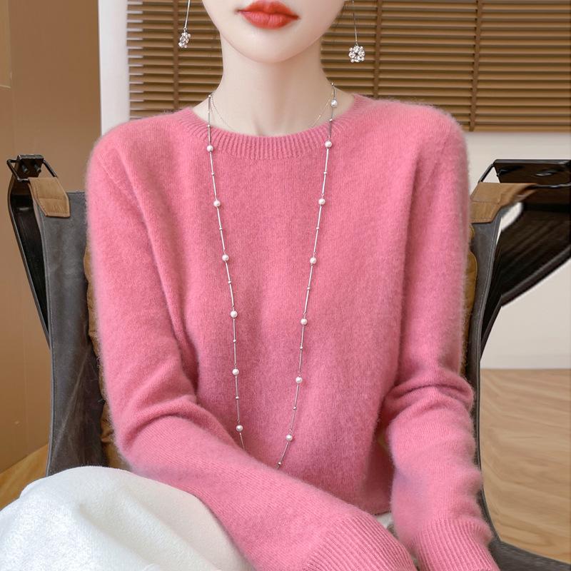 Höst/Vinter 100% Ull Rundhals Slim Fit Dammode Stickad Tröja