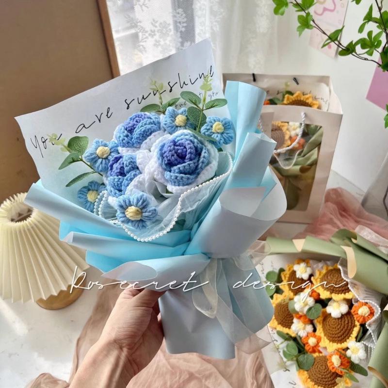 Handmade Knitted Rose & Sunflower Crochet Bouquet - Festival Gift