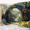 2D HD Fairy Tale Garden Backdrop, Floral Stone Arch with Butterflies Photo Background Cloth