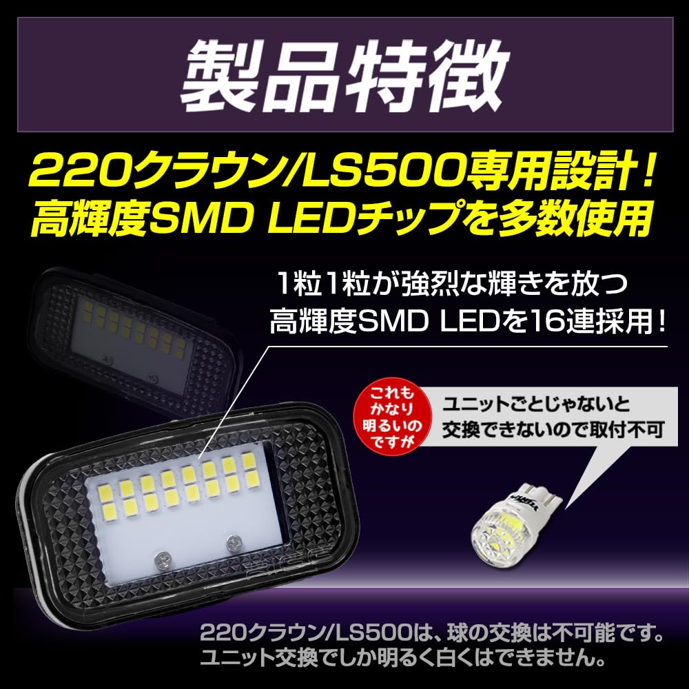 Yours 220 License Plate Light CREE LED License Lamp Unit Set Inspection Custom Parts Accessories Dress Up S Crown/LS500 2-Piece [Brightness