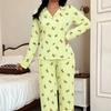 Womens Milk Silk Long Sleeve Cardigan Pajama Set With Collar Striped Bow Detail Winter Home Wear