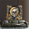 Skull and Flowers Tapestry, Crescent Moon with Floral Wreath, Gothic Boho Wall Art for Living Room Bedroom Halloween Decor