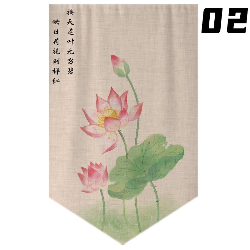 Chinese Style Lotus Printed Short Curtain Kitchen Partition Restaurant Half-Curtain Home Doorway Bedroom Decor Window Drape