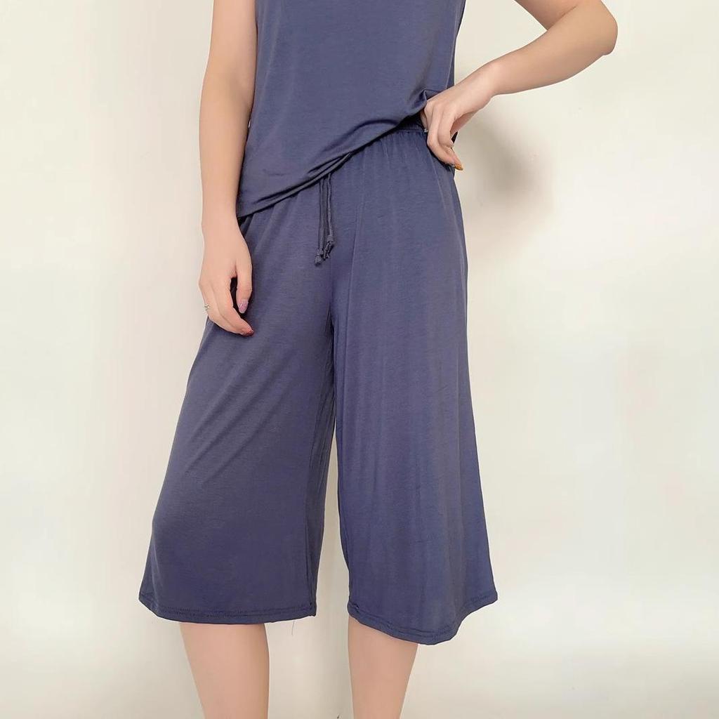 Women's Plus Size 6XL Modal Pant Calf-length Summer Wide Leg Pants Drawstring Short Pants Casual Homewear Pants