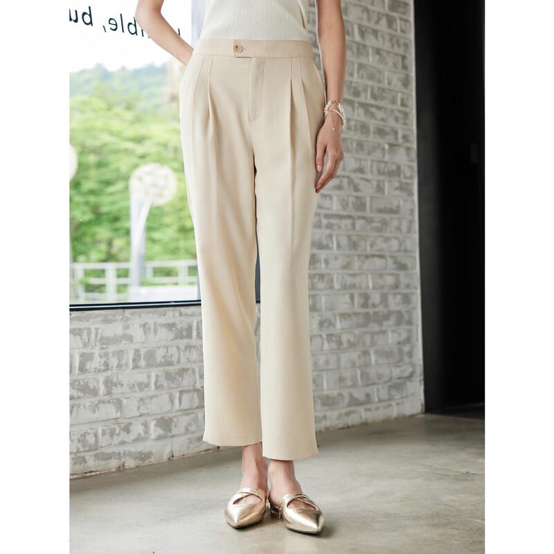 JUZUI Smart Commuter Pleated Beige Women's Trousers JWEQ11105