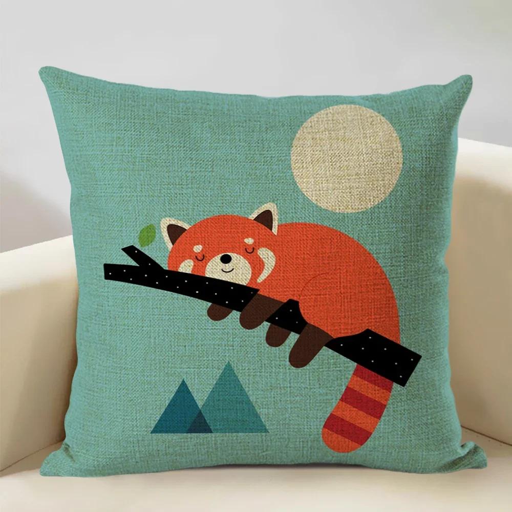 Animal Cushion Cover Linen Pillowcase Decorative Sofa Pillow Cover Home Decor Hedgehog Fox Bear Pillow Cases CM
