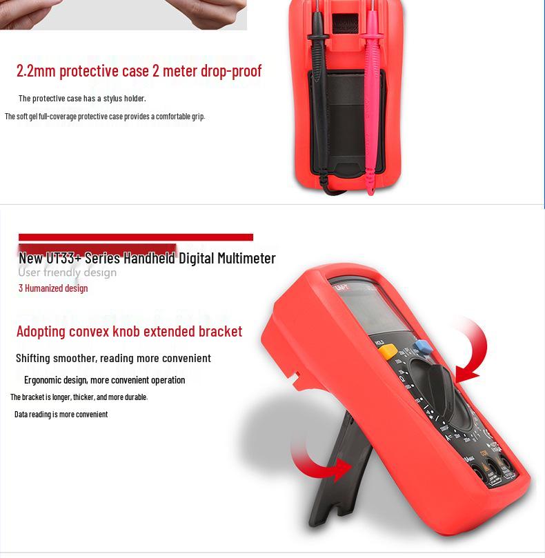 UNI-T UT33 Series Digital Multimeter: Enhanced Autoranging with Backlight and Burnout Protection.