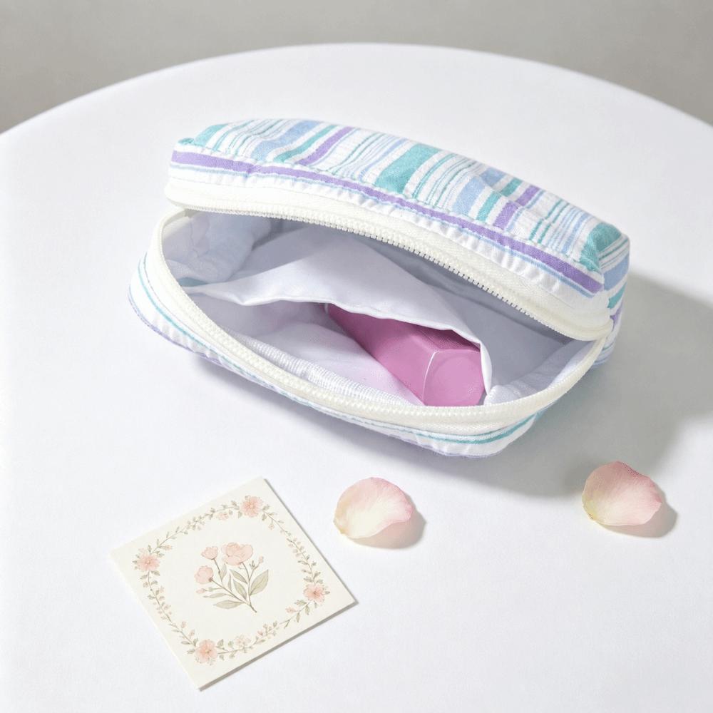Striped Cosmetic Pouch Cotton Mini Zipper Organizer New Travel Coin Purse