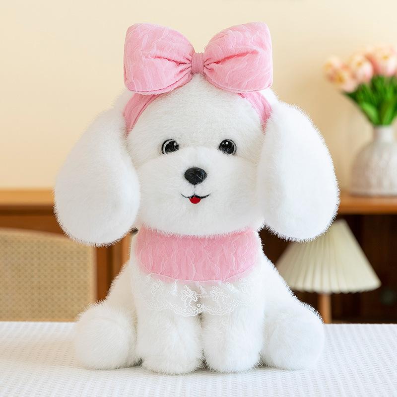 Cute dog doll with bow puppy plush toy creative princess teddy dog doll rag doll girl
