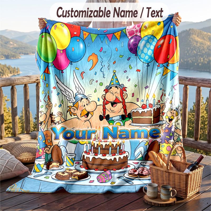Asterix & Obelix Flanelldecke, Personalisierter Benutzerdefinierter Name Text, Weiche Warme Plüschdecke Als Geschenk