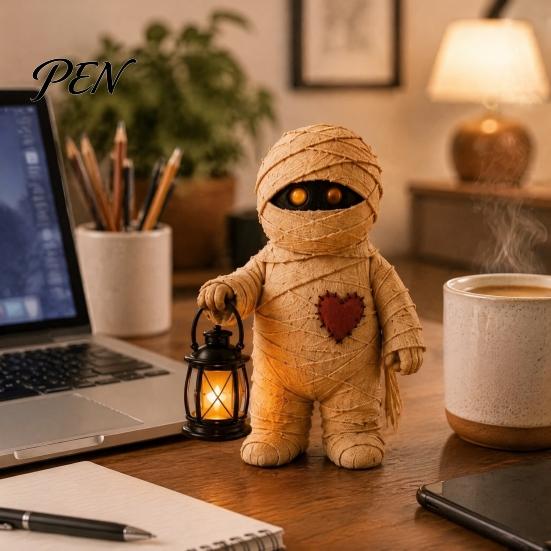 Small Apartment Ornaments Lighted Vintage Patchwork Ghost Figurine with LED Lantern, Rustic Farmhouse Halloween Figurine, Decorative Fall Figurines