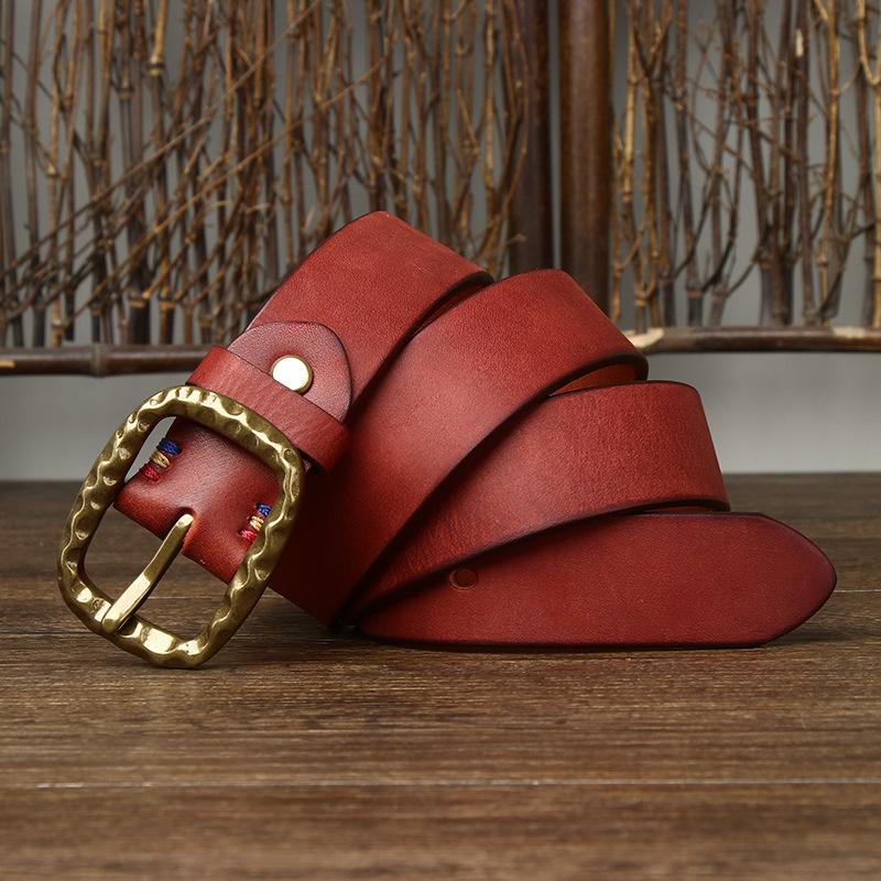 Men's Thick Belt Thick Retro Brass Buckle High-End First Layer Cowhide Leather Jeans Belt