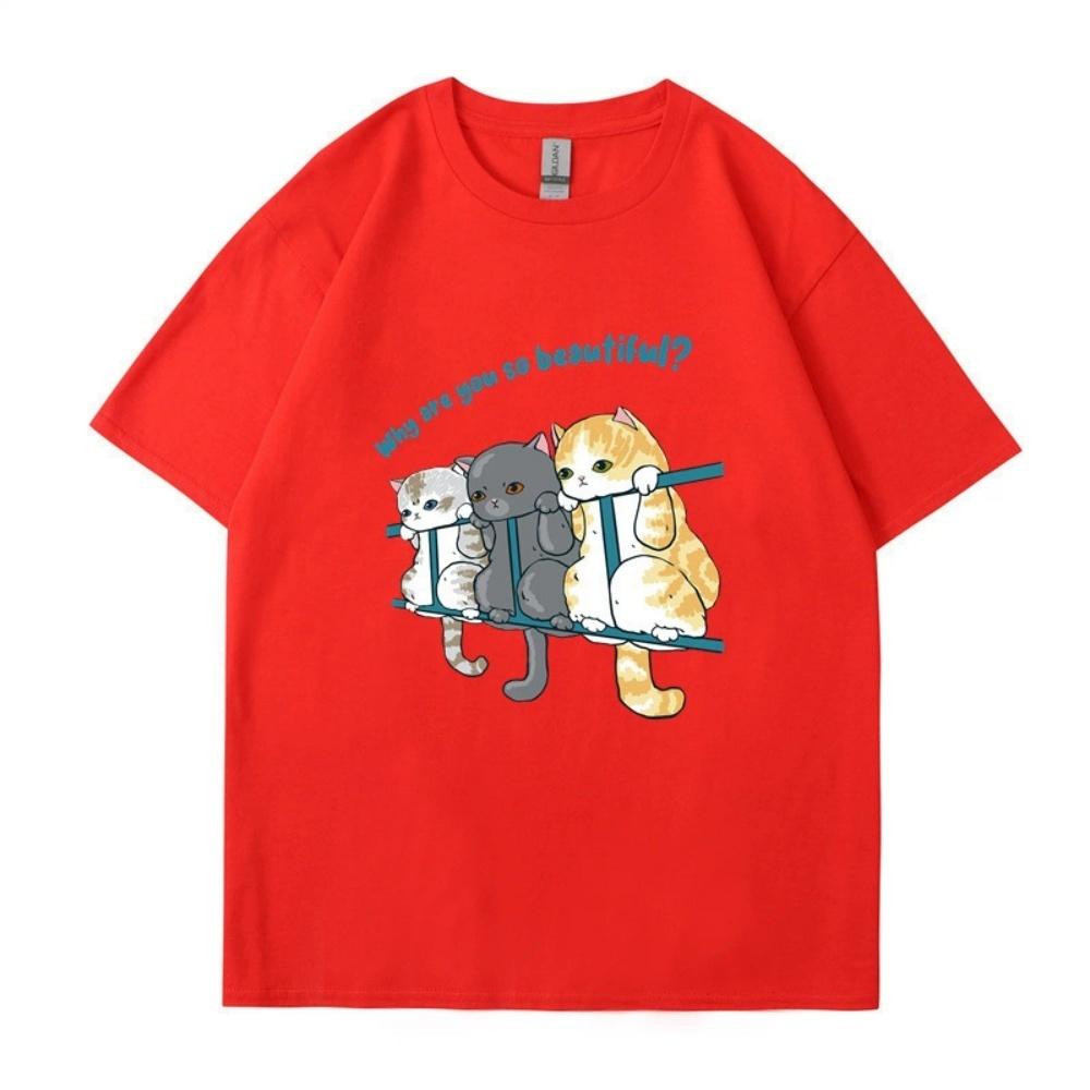 

New Summer Cartoon Cute Harajuku Style Fun Letter Cat Printed Short sleeved Mens Tshirt Top S