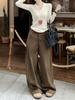 Autumn Chaka Wide-Leg Pleated Casual Pants - Slimming, Loose Fit, Solid Color