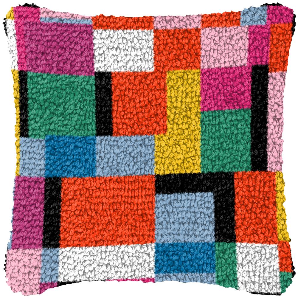 Geometric Abstract Latch Hook Pillow & Rug Kit DIY Section Embroidery for Home Decor, Modern Gift