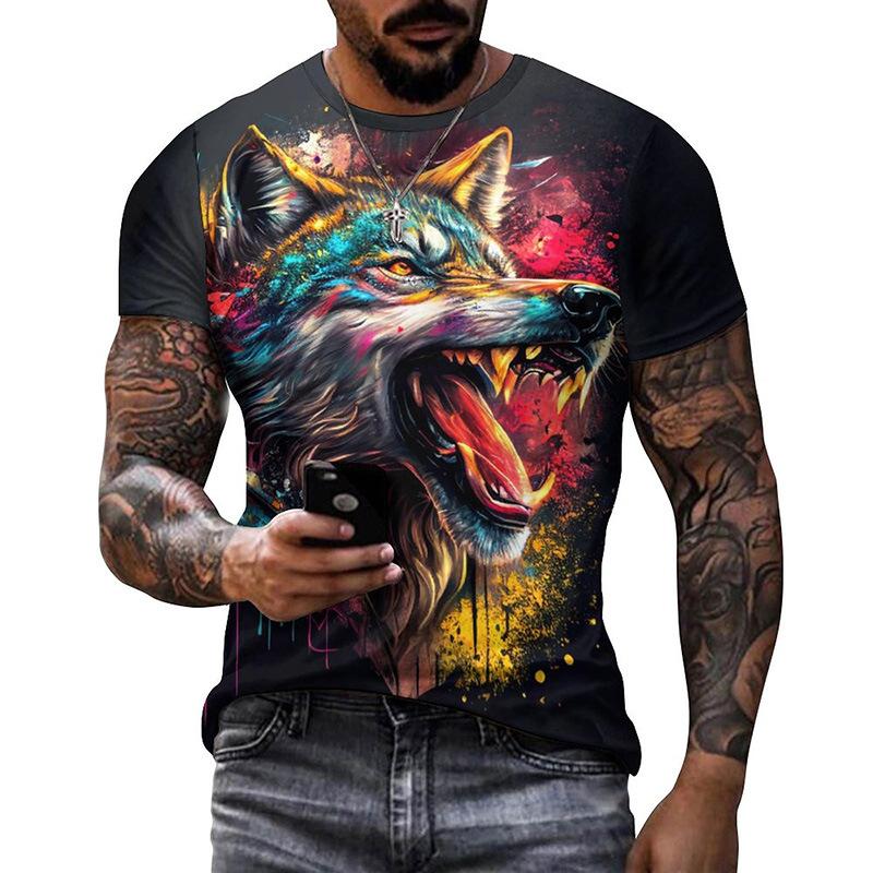 Animal Wolf 3D Digital Printed Men's Fashion Trend Round Neck Short Sleeved T-shirt