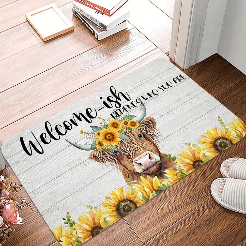 

VIKAMA Highland Cow Welcome Doormat Indoor/Outdoor Non-Slip Entrance Rug Kitchen & Bedroom Floor Mat Rustic Home Decor 40x60cm 16x24inch