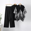 Knitted casual fashion suit women's autumn and winter loose semi-turtleneck sweater pants shawl three-piece set