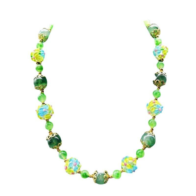 Vintage Cake Glass Chinese Style Ink Painting Temperament New Necklace Earrings Set