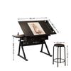 Scrivania tavolo da disegno regolabile con 2 cassetti per ufficio domestico e scuola con sgabello(nero)