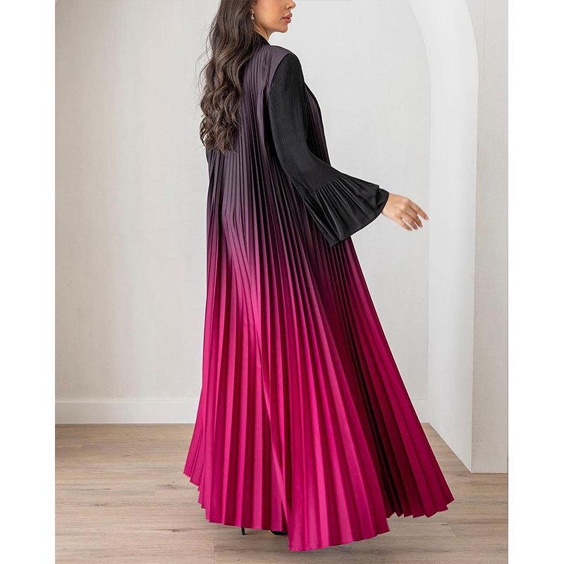 Gradient Color Handmade Pleated Long Sleeve Outerwear - 2024 Spring/Autumn Women's Slimming Robe